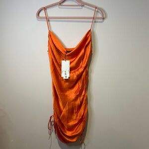 NWT zara orange draped satin mini dress size large